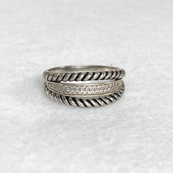 Sterling Silver 925 Gold Accent 2 Row Cubic Zirconia CZ Rope Band Ring Sz 7.75 - Picture 5 of 16